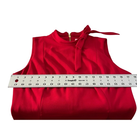 Calvin Klein Womens Red Mock Neck Bow Sheath Dress Office Siren Gold Zipper 12 - Picture 5 of 13